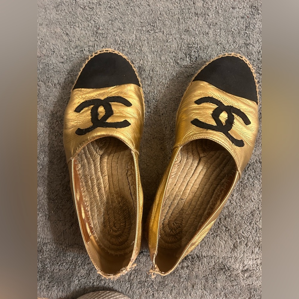 CHANEL Women's Gold and Black Espadrilles